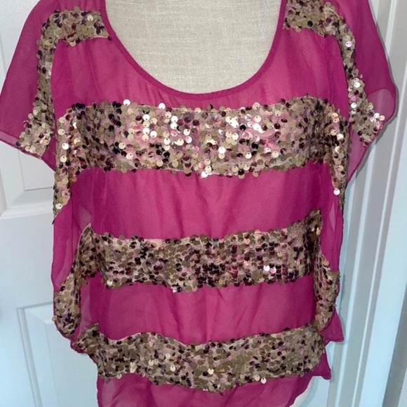 Rampage | Vintage Y2K 2000s Magenta Sheer Sequin Blouse, Size S - Picture 2 of 12